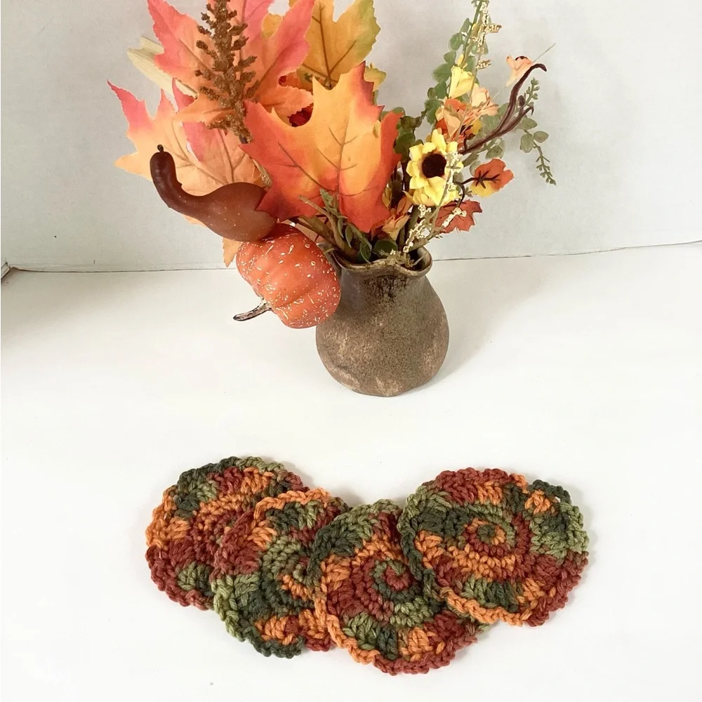 Coasters Hand Crafted Fall Brown Orange Green Rust